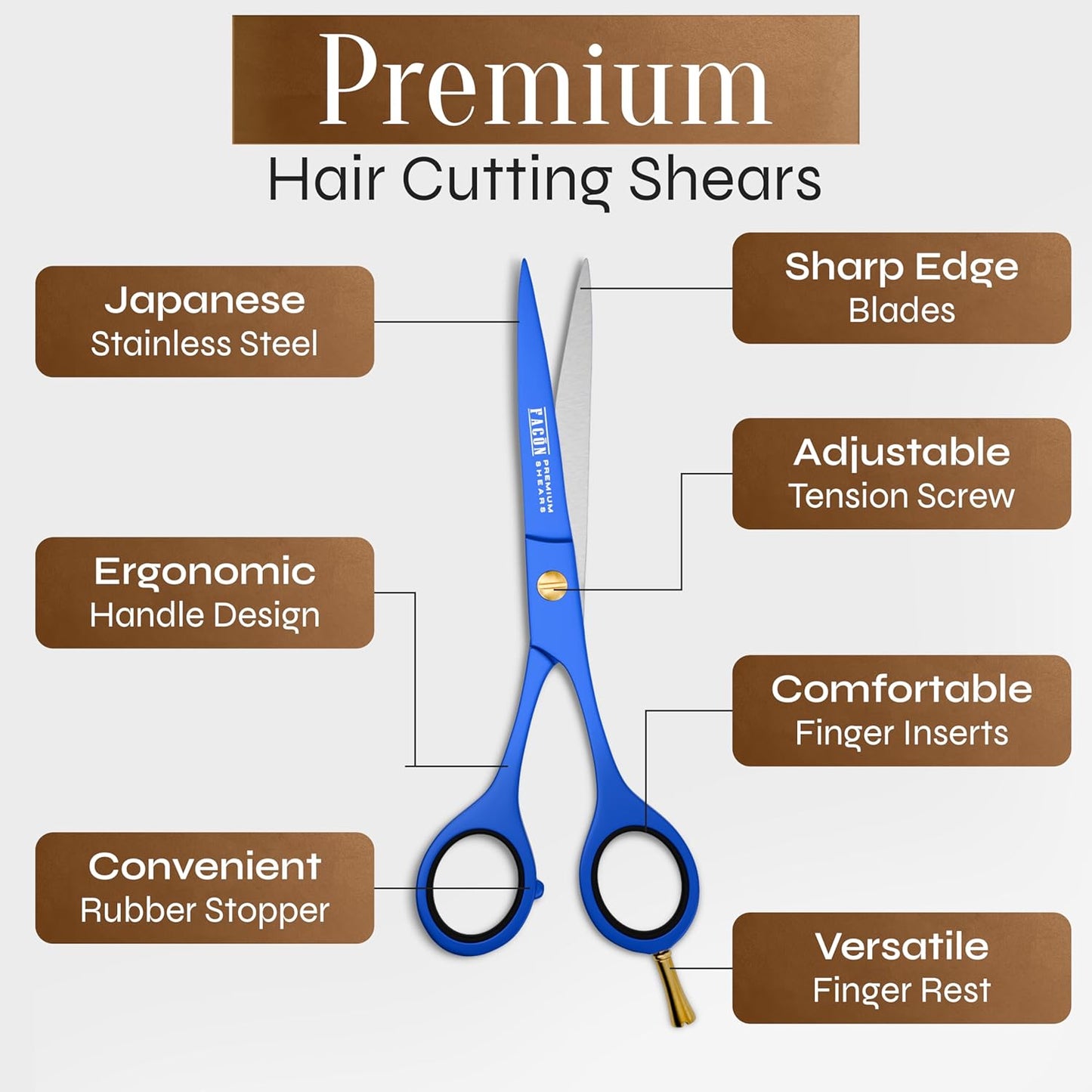 Facón Hair Cutting Scissors - Professional Hair Scissors 6.5 Inch Razor Edge Barber Shears Salon Hair Cutting Shears - Japanese Stainless Steel - Precision Cutting Premium Shears for Men, Women & Kids