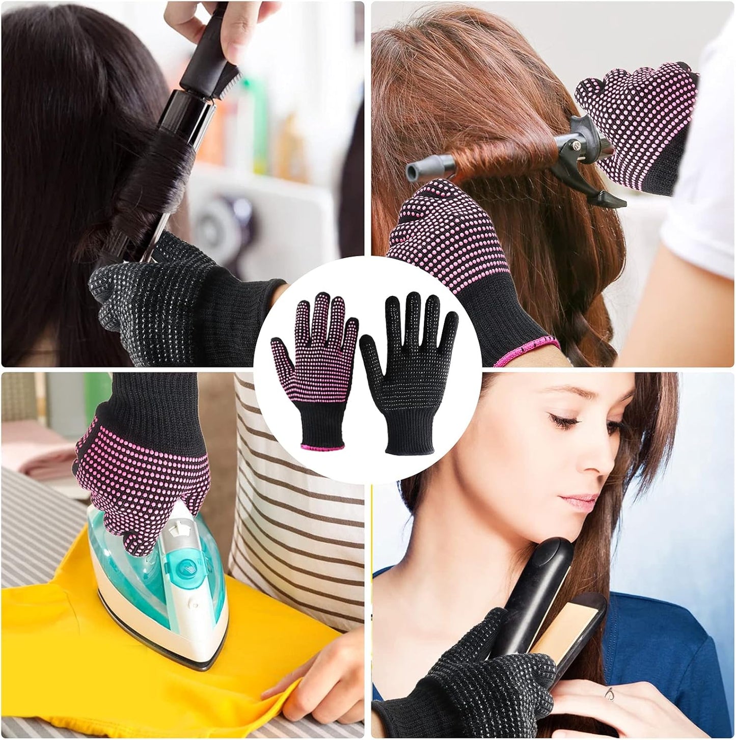 Heat Gloves for Hair Styling,2Pcs Heat Resistant Gloves with Silicone Bumps