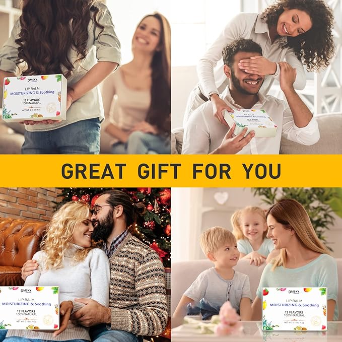 DMSKY 36 Pack Lip Balm, Natural Lip Balm Bulk with Vitamin E and Coconut Oil, Moisturizing Lip Balm for Chapped Lips, Bulk Lip Balm for Women-12 Flavors