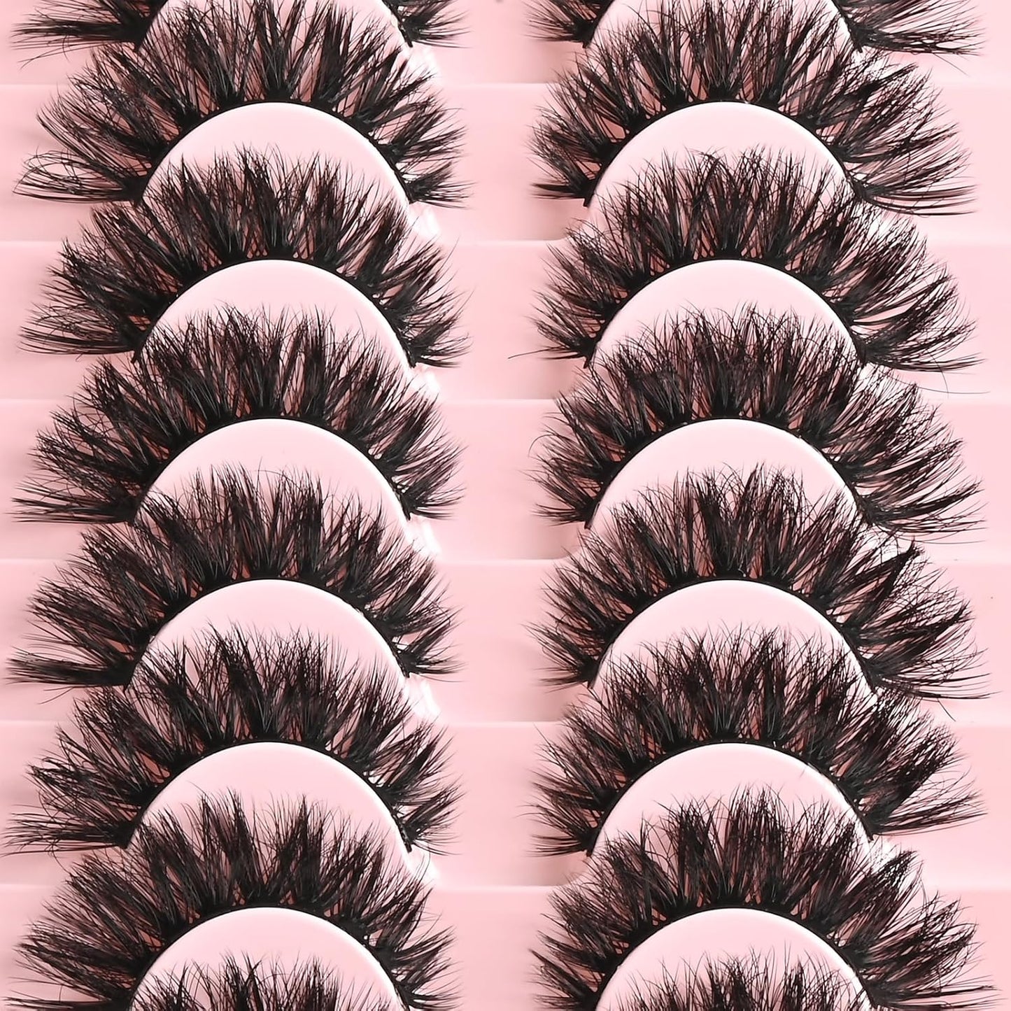 FARRED False Lashes Natural Strip Eyelashes 14mm Wispy Cat Eye Lash Strips Full Volume Mink Eyelash Pack Natural Look 10 Pairs Thick Fluffy Mink Russian Pestañas Postizas for Women