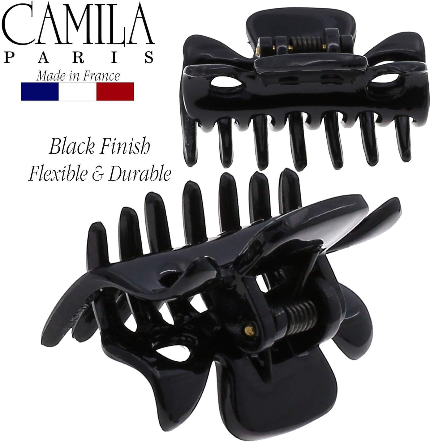 Camila Paris CP3027 French Hair Clip for Women, 1.5 inch Set of 2 Black Girls Hair Claw Clips Jaw Fashion Durable Styling Hair Accessories for Women, Strong Hold No Slip Grip, Made in France