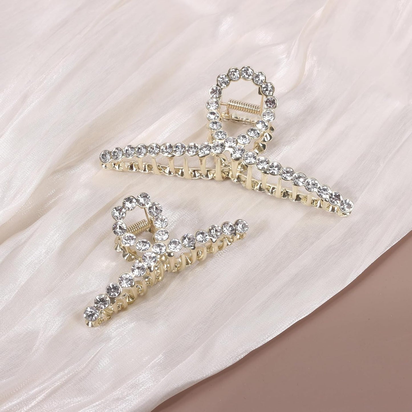 FAELBATY Diamond Hair Claw Clip, Metal Claw Clips for Women, Strong Hold Claw for Heavy Hair, 4.5" & 3" Jaw Clamp, Large Hair Accessories for Long Thick Hair 2 Pcs