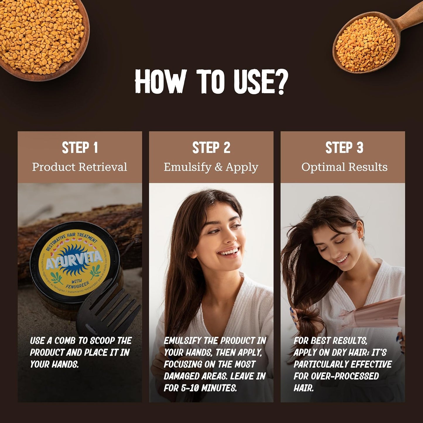 Hair Treatment - Fenugreek Restorative Deep Conditioning Mask for Men & Women - Nourishing, Hydrating & Moisturizing - Best Hair Growth & Ayurvedic Hair Care for Dry & Damaged Hair - 6.7 oz