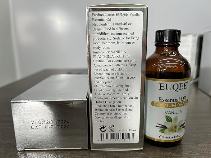 Vanilla Essential Oil 118 ml Premium Vanilla Oil with Glass Dropper, Great for Diffusers, Aromatherapy, Candle Making, DIY Soap - 4Fl.Oz