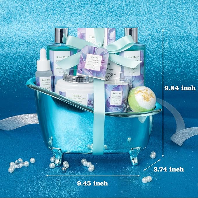 Mother's Day Gifts for Mom 9Pcs Luxury Spa Gift Basket for Women, Unique Spa Gift Basket Set Gifts for Women , Men, EUCALYPTUS Home Spa Kit Bath and Body Gifts Set, Luxury Gift Basket for Birthday