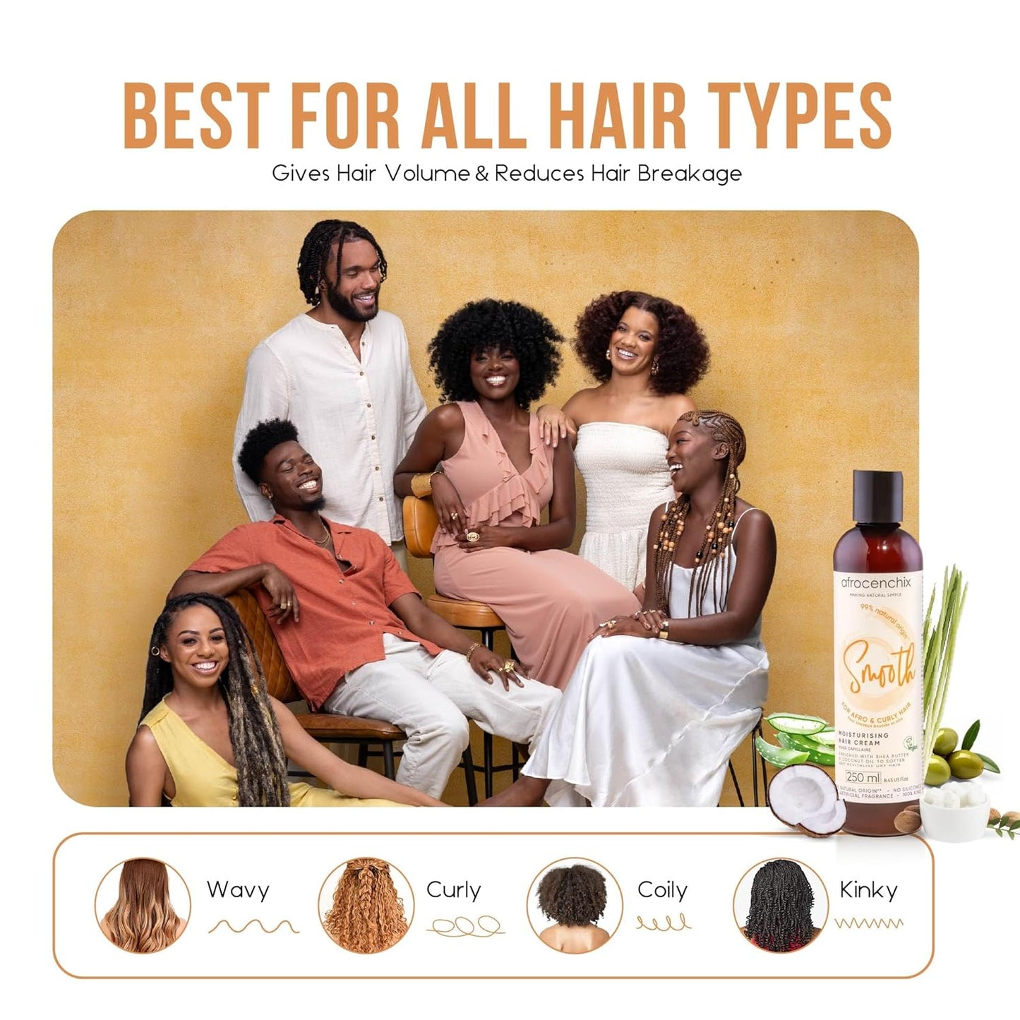 Afrocenchix Smooth Curl Cream – Natural Styling Cream for Afro & Curly Hair – Defines Curls, Adds Shine & Moisture – With Shea Butter, Coconut Oil & Aloe Vera – Vegan, 250ml (9oz)