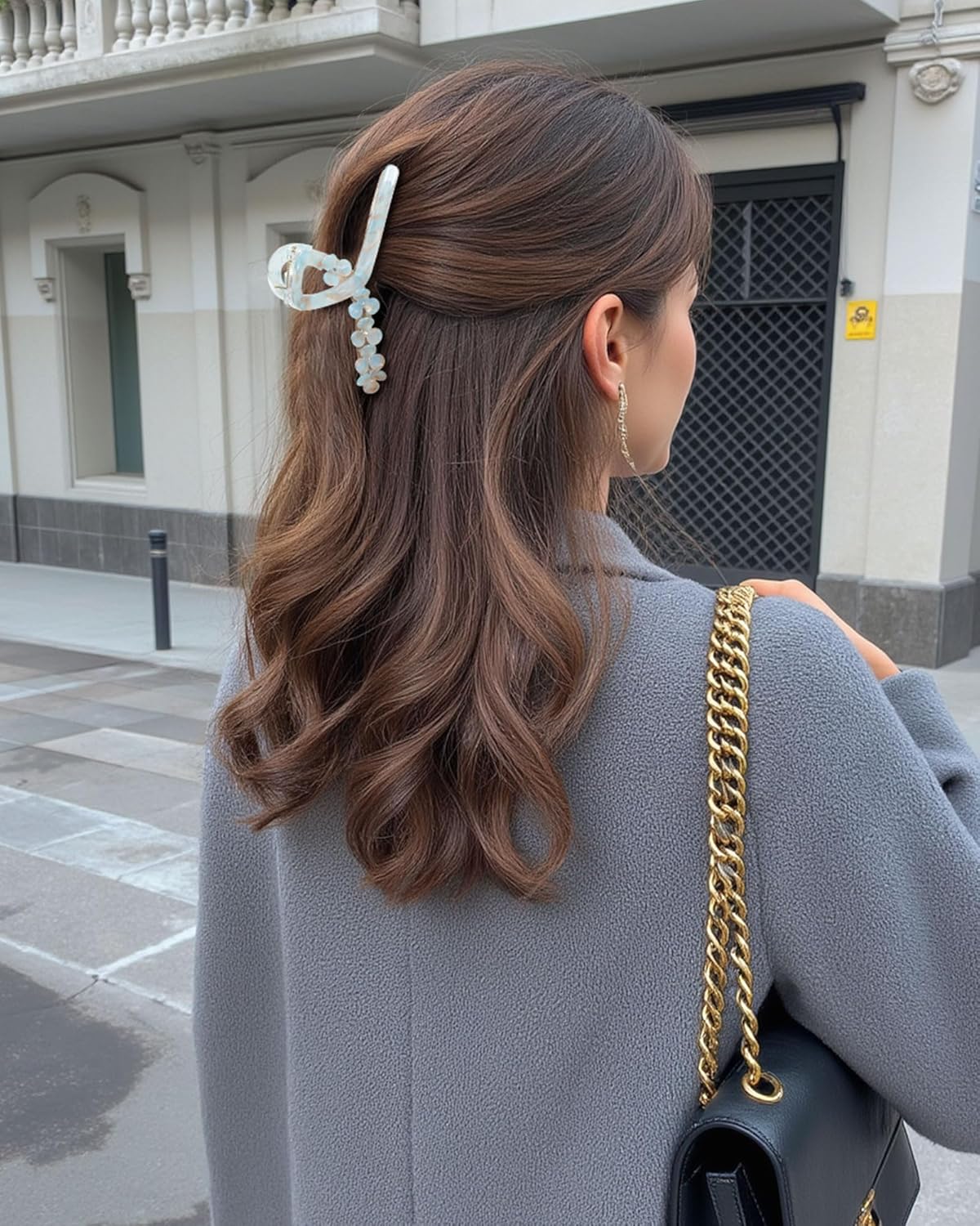 HOKEMP Large Hair Claw Clips for Women, 2 Pack Mermaid Acrylic 3D Flower Claw Clips for Thin & Thick Hair Styling Hair Accessories (Smoky Blue + Pink)