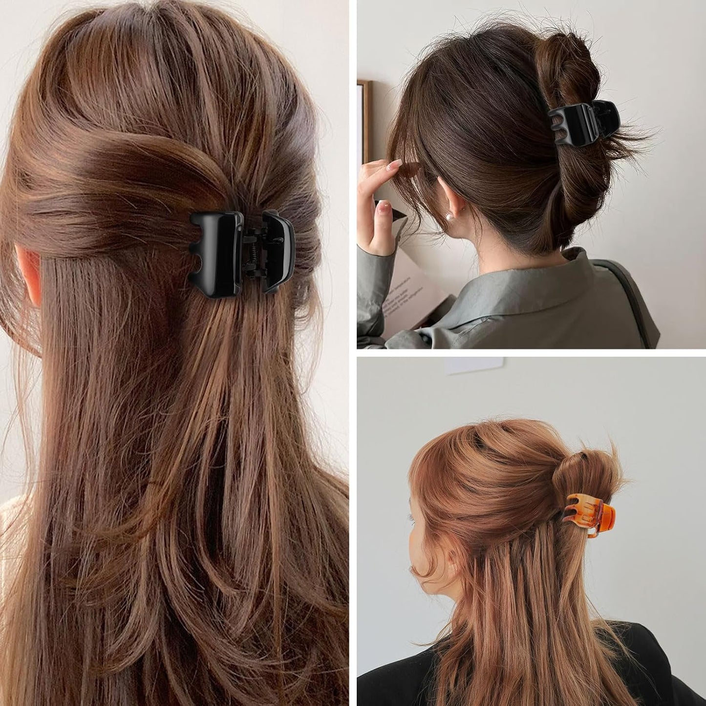 Medium Claw Clips for Women Non Slip, 8PCS 1.38" Black & Brown Plastic Hair Clips for Thin/Thick Hair Claws Short Hair Accessories Jaw Clips(8PCS-Style 3)