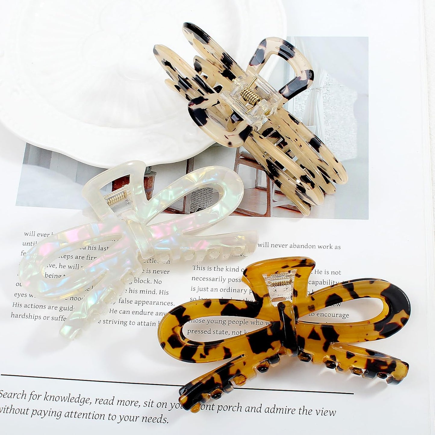 Jayongnee 3 PCS Bow Hair Claw Clips for Women - Non-Slip Hair Clamps for Thin or Thick Hair - Cute Butterfly Hair Accessories for Women Girls - Elegant Hair Styling Accessories (bow 5, Medium)