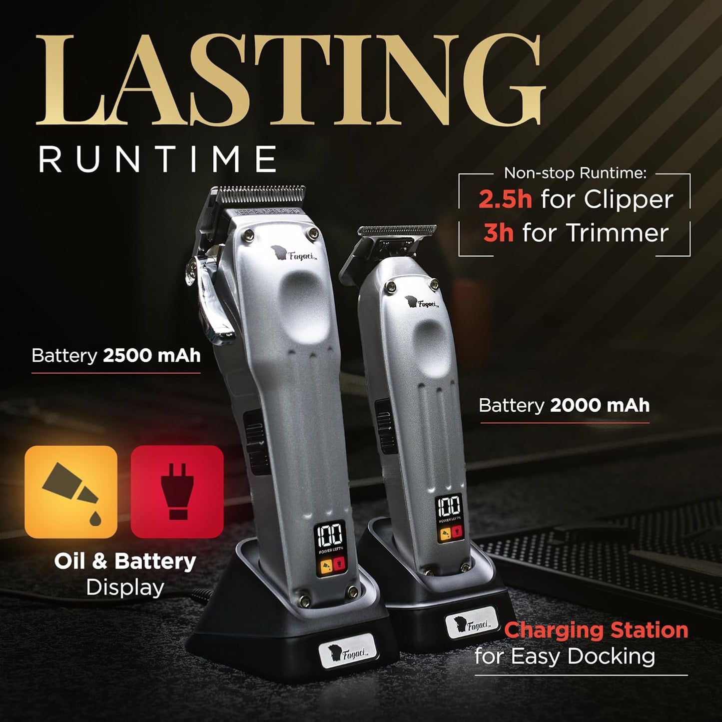 Fagaci Professional Hair Clippers for Men with Superior Precision, Brushless Motor Barber Clippers and Trimmers Set, 5X Longer Sharpness Hair Cutting Kit, Mens Haircut Cordless Clipper for Barber