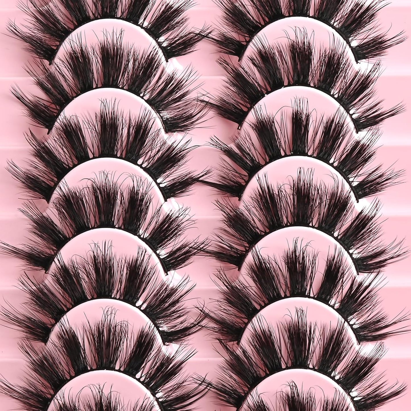FARRED Fluffy Lashes Natural Eyelashes Short Wispy Eye Lash Strips 10 Pairs Separated Volume Eyelash Pack 17mm Dramatic Wispies Fake Strip Lashes Clusters Cat Eye Pestañas Spiky Look (C7 | 11-17MM)