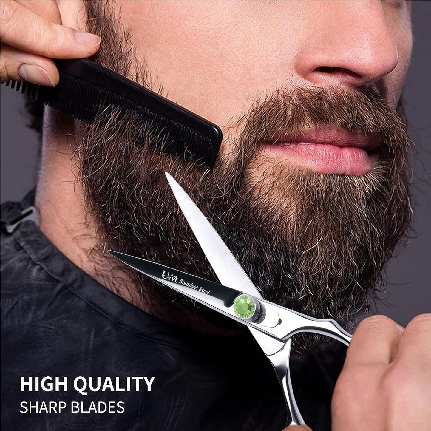 UM Supplies Scissors 6.5 | Premium Barber Shears For Hair Cutting | Multiple Purpose Cutting Scissors | Haircut Scissors For Salon I Women | Mens | kids I Pets | Silver-Green