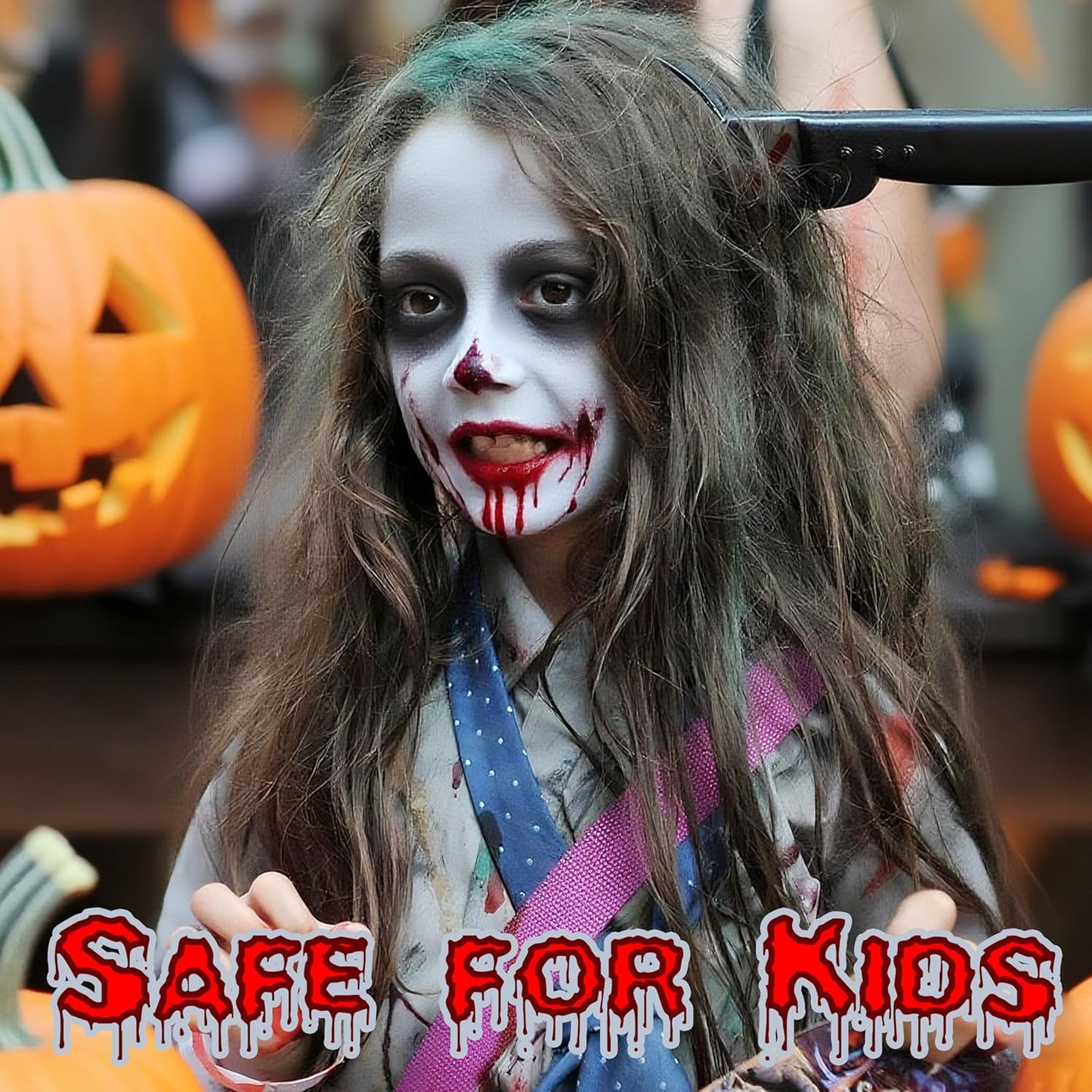 Halloween Zombie Makeup Kit,1.01oz Zombie Grey Blue Face Body Paint and 30ml Washable Dripping Fake Blood with sponge,Light Gray Face Painting SFX Cream Makeup with Stage Blood for Vampires