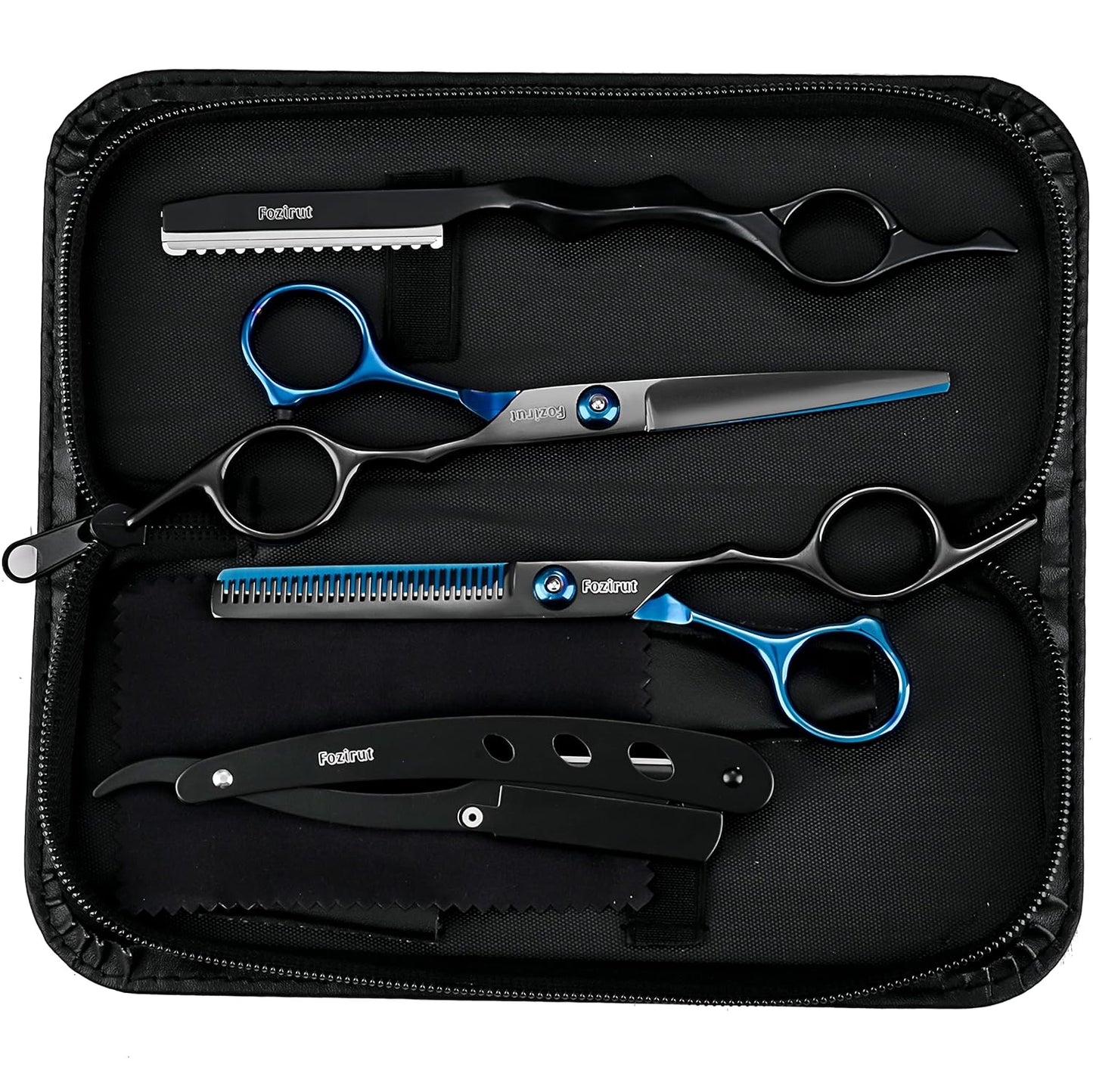 Barber Hair Cutting Scissors Set, Fozirut Professional Haircut Scissors Thinning Shears Straight Edge Razor Barber Accessories Hair Trimming Kit, Hairdresser Tools Haircutting Shears Pro for Men Women
