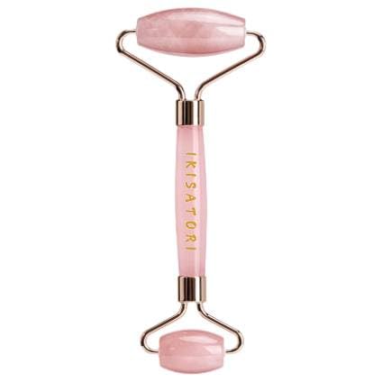 Rose Quartz Natural Stone Curved Facial Roller & Guasha Set - Jade Facial Massage and Face Sculpting Tool by Ikisatori (Rose Quartz)