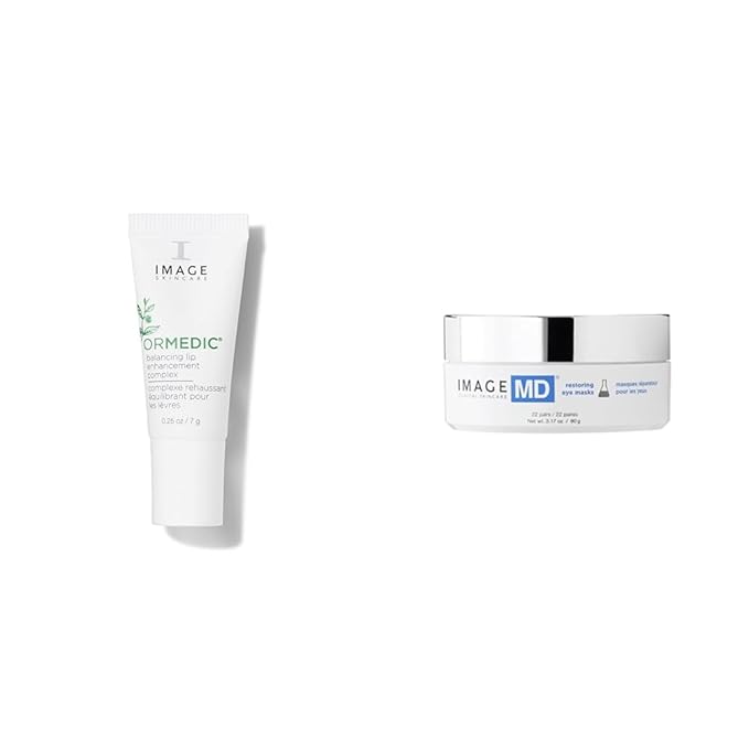 Sparkle & Glow IMAGE Skincare Gift Set - ORMEDIC pH Balancing Lip Enhancement Complex + IMAGE Skincare, IMAGE MD Restoring Eye Masks, 22 Count
