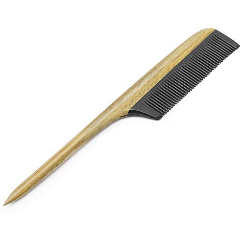 Onedor Hair Comb, 100% Natural Green Sandalwood Handmade Buffalo Horn Tail Comb - Anti-Static Sandalwood Scent Natural Hair Detangler Wooden Combs