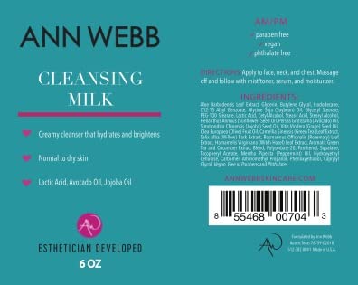 Facial Milk Cleanser - Gentle Daily Face Wash for All Skin Types. Thick, Hydrating, Moisturizing Cleanser w/Lactic Acid AHA Nourish & Rejuvenate 16oz