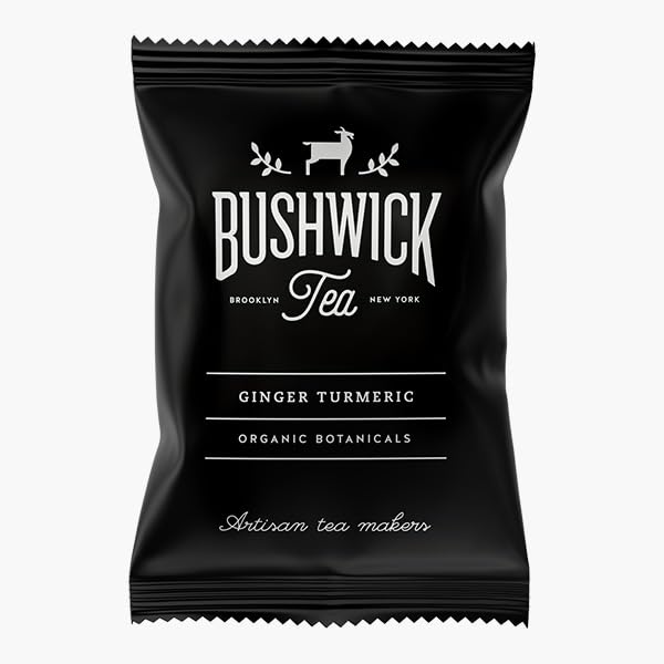 50 Sachets Bushwick Tea | Ginger Turmeric Herbal Caffeine Free Tea | Organic Botanicals from Germany | Health and Wellness focused | No Added Sugar | Plastic free compostable sachets | (50 Sachets)