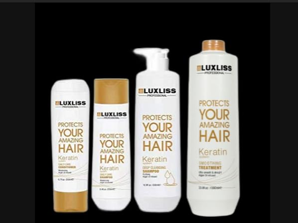 Luxliss Keratin Smoothing Treatment and Keratin Daily Care Shampoo & Conditioner Set Professional Results Straightens and Smooths Repair Hair