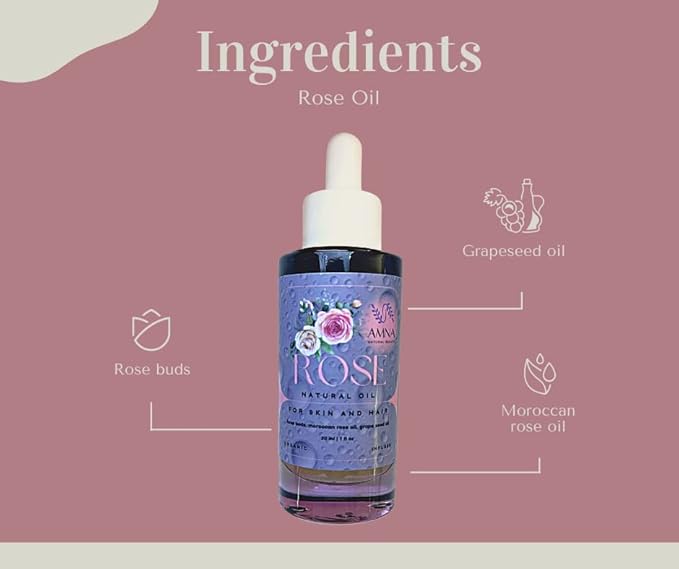Organic Rose Oil | 100% Pure Infused Rose Oil for Face, Skin & Hair | Rose Oil Infused With Grapeseed Oil | Filtered & Natural Anti-Aging Moisturizer