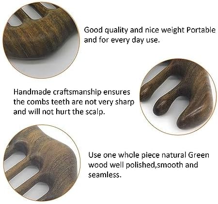 MIUPOO Wood Hair Comb, Hill Shape, 3.9 x 2 inches, 100% Natural Green Wood, Wide Tooth, Anti-Static, Smooth, Seamless, Lightweight, Portable, Hair Care, Scalp Massage, Hair Growth, Gift Package