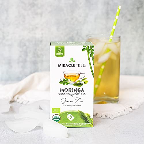 Miracle Tree - Organic Moringa Superfood Tea, 25 Individually Sealed Tea Bags, Green Tea (Keto, Detox, Energy & Immunity Booster, Vegan, Gluten-Free, Organic, Non-GMO, Decaffeinated)