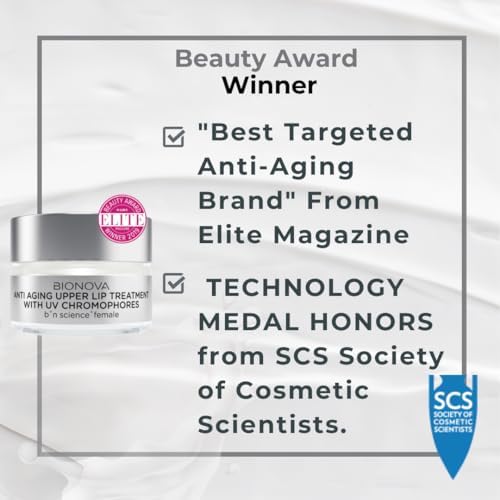 BIONOVA Anti-Aging Upper Lip Treatment with UV Chromophores - Reduce Mild to Deep Vertical Lip Lines, Lip Wrinkles and Prevent Lipstick Bleeding (0.5 oz)