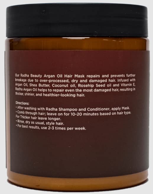 Radha Beauty Argan Oil Hair Mask 8 oz. - Intense Hydrating Repair Formula with 100% Organic Argan Oil, Coconut Oil, and Aloe Vera…