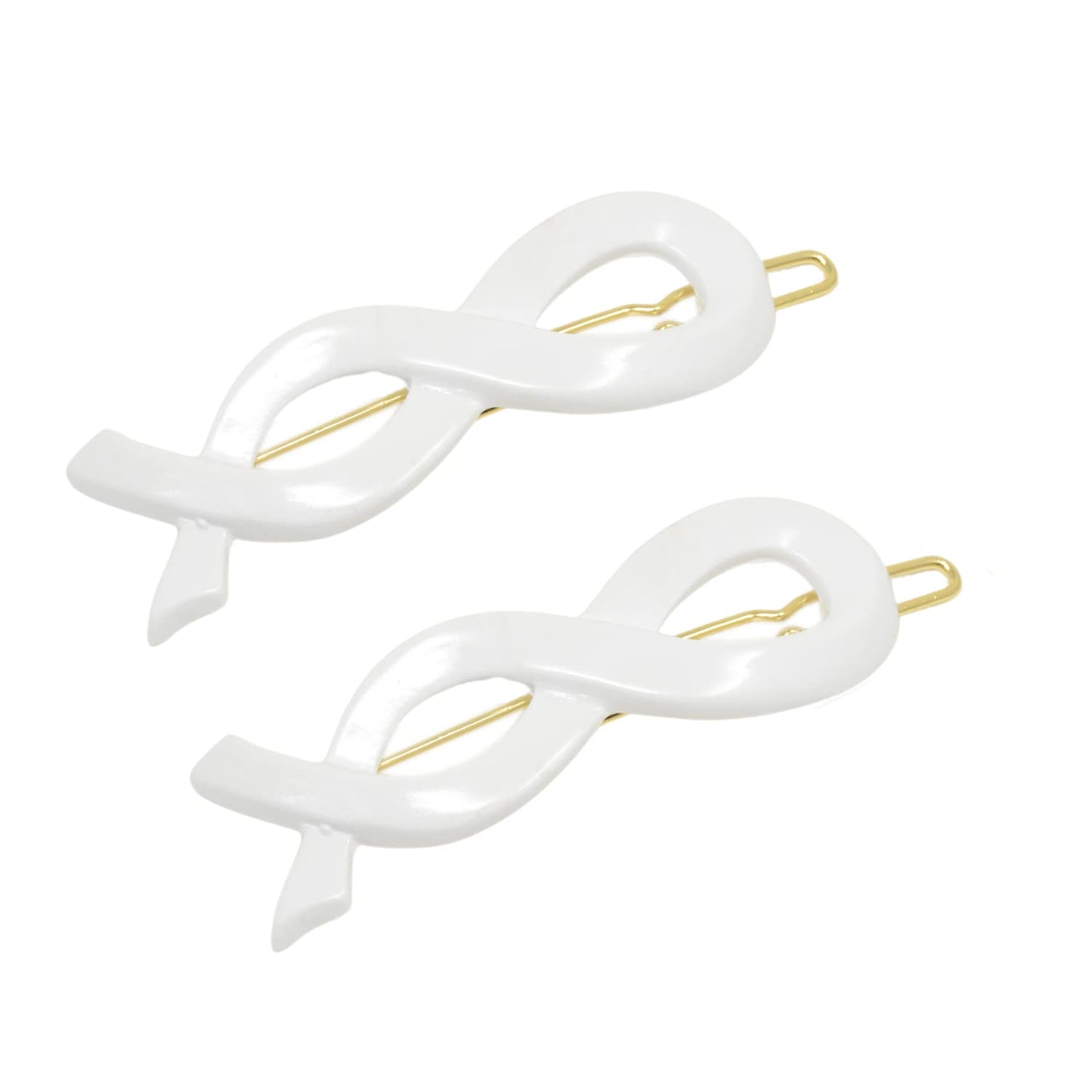 Parcelona French Infinity Ribbon Small 2 1/4" Celluloid French Hair Slides Clips for Women Tige Boule Clasp Girls Side Slide-in Barrette Clip Paris Hair Accessories for Women Strong Hold No Slip Grip Fashion Durable Styling, Made in France (Solid White)