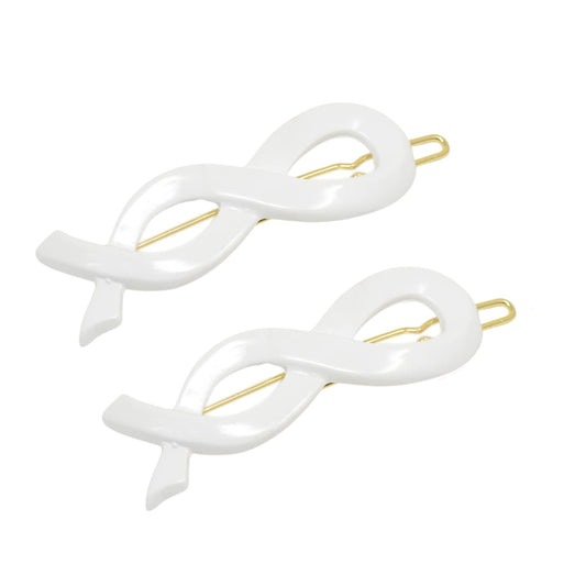 Parcelona French Infinity Ribbon Small 2 1/4" Celluloid French Hair Slides Clips for Women Tige Boule Clasp Girls Side Slide-in Barrette Clip Paris Hair Accessories for Women Strong Hold No Slip Grip Fashion Durable Styling, Made in France (Solid White)