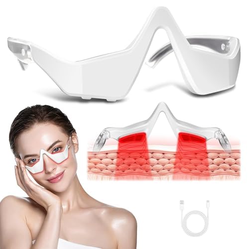 Under Eye Light Therapy Glasses, 2 Modes Light Therapy, Beauty Device with Eye Massage for Relieve Eye Fatigue, Eye Bags, Dark Circles (White)