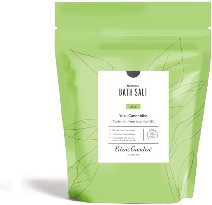 Edens Garden Ache Bath Salt Soak – Yuzu Cannabliss Blend with Pure Essential Oils, Epsom, Dead Sea Salt & Magnesium – for Men & Women, Tension Relief & Muscle Recovery After Workout, 10 oz (283 g)