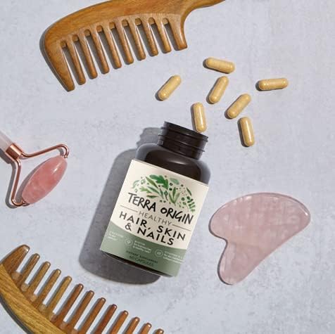 TERRA ORIGIN Healthy Hair, Skin and Nails Supplement | Collagen, Biotin, Horsetail & B-Complex | Supports Hair Strength, Skin Elasticity & Nail Growth | Vitamins for Women and Men | 60 Capsules