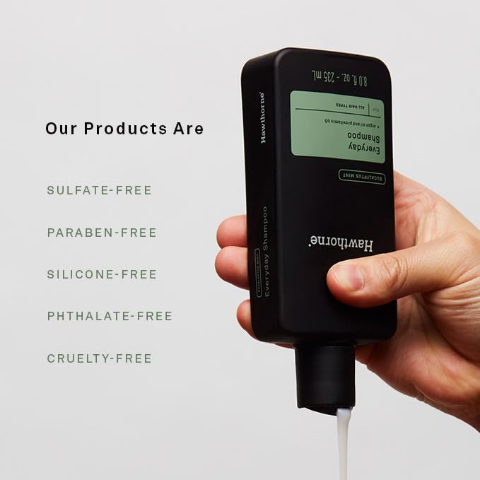 Hawthorne Men's Everyday Shampoo. For Stronger, Healthier Hair with Avocado Oil and Coconut Oil. Mint and Eucalyptus Scent. Sulfate Free, Paraben Free, Mens All Natural Shampoo. 8 fl. oz. 2-Pack.