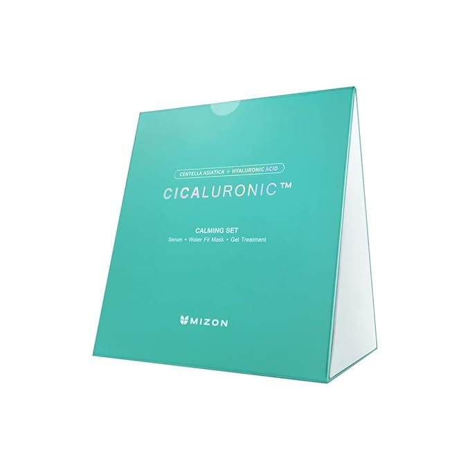 MIZON Cicaluronic Calming Set of 3 with Serum (1.01 Fl Oz) Gel Face Treatment (1.69 Fl Oz) and Water Fit Sheet Face Mask Korean Skincare Kit