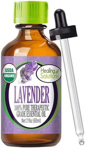 Healing Solutions Organic Lavender Essential Oil (2 oz / 60 ml), Undiluted, Pure, for Hair, Diffuser, Skin, & Aromatherapy - Therapeutic Grade - Lavender Oil
