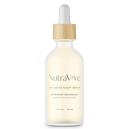 NutraVive Anti-Aging Night Serum – Tightening, Nourishing & Hydrating Face & Neck Serum, 1.7 Fl Oz – Overnight Skin Care Treatment for Fine Lines & Wrinkles – Collagen Boosting Facial Serum