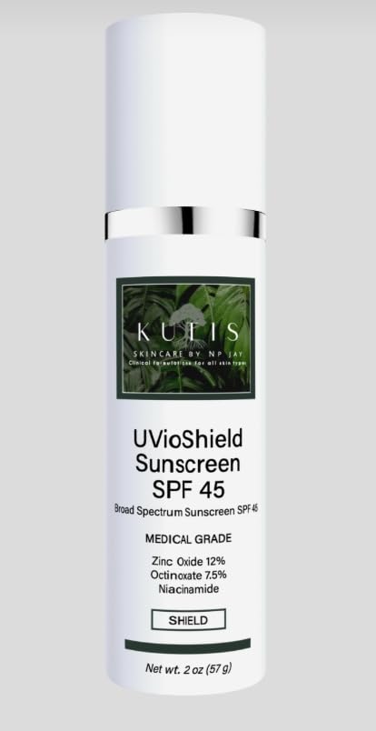 KUTIS UVioShield Medical Grade Broad-Spectrum Sunscreen SPF 45 with Zinc Oxide, Octinoxate, Niacinamide for UVA/UVB Protection, 2 oz