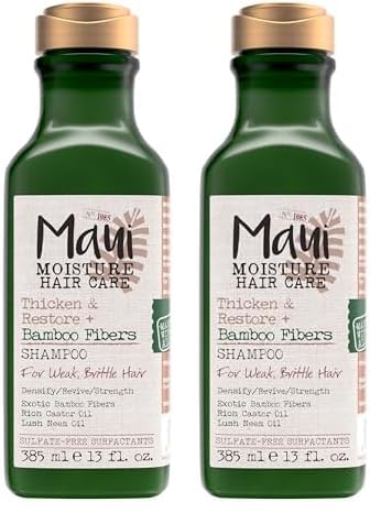 Maui Moisture Thicken & Restore + Bamboo Fibers Strengthening Shampoo to Soften Transitioning or Natural Hair & Renew Brittle Hair, Vegan, Silicone & Paraben-Free, 13 fl oz (Pack of 2)