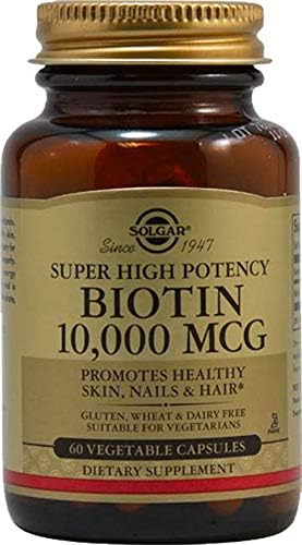 Solgar Biotin 10,000 mcg, 60 Vegetable Capsules - Energy, Metabolism, Promotes Healthy Skin, Nails & Hair - Super High Potency - Non-GMO, Vegan, Gluten Free, Dairy Free, Kosher - 60 Servings