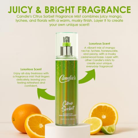 CANDIE'S Citrus Sorbet Fragrance Mist - Sweet, Long-Lasting Perfume for Women, Luxurious All-Day Freshness, Ideal Body Cologne for Ladies, Feminine Scent, Lasts All Day, Must-Have Fragrance, 8.4 fl oz