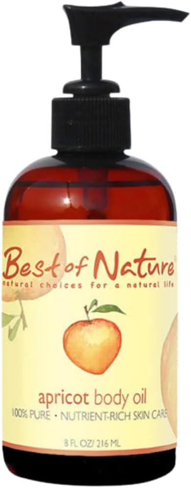 Best of Nature 100% Pure Apricot Oil – Lightweight Massage & Body Oil, Unscented Moisturizer for Hair, Skin, Face, Ideal Carrier Oil for Essential Oils, 8 fl oz