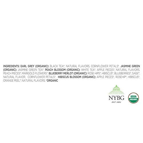 Tea Forte Fleur 3-Piece Mother's Day Tea Gift Set with Pale Mint Green Cafe Cup with Lid, Tea Tray and 10 Assorted 2 of Each Variety Organic Handcrafted Pyramid Infuser Tea Bags