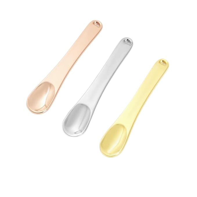 Honkenda 3 Pcs Metal Makeup Spatula Spoon, Reusable Mini Cosmetic Beauty Scoop for Facial Cream, Lotions, Moisturizers, Face Mask (Gold, Silver, Rose Gold)