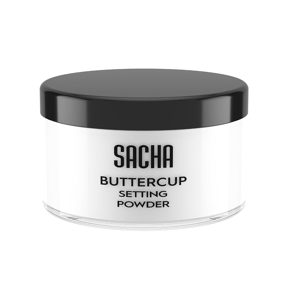 Sacha BUTTERCUP No Color Setting Powder. No Ashy Flashback. Blurs Fine Lines and Pores. Loose, Translucent Face Powder to Set Makeup Foundation or Concealer. For All Skin Tones, 1.75 oz.