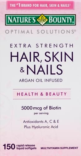 Nature's Bounty Advanced Hair, Skin & Nails, Argan-Infused Vitamin Supplement with Biotin and Hyaluronic Acid, 150 Rapid Release Softgels (Pack of 2)
