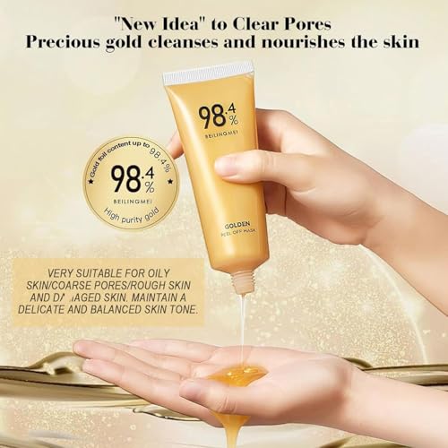 2pcs Gold Foil Peel-Off Mask,98.4% Gold Facial Mask, Gold Peel Off Face Mask, Gold Face Mask for Moisturizing
