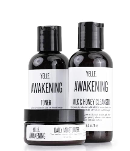 Yelle. Skincare – Essential Kit – 3-Piece Daily Skincare System with Milk & Honey Cleanser, Toner, and Moisturizer – For Clean, Balanced, and Hydrated Skin – 4oz/4oz/2oz Set