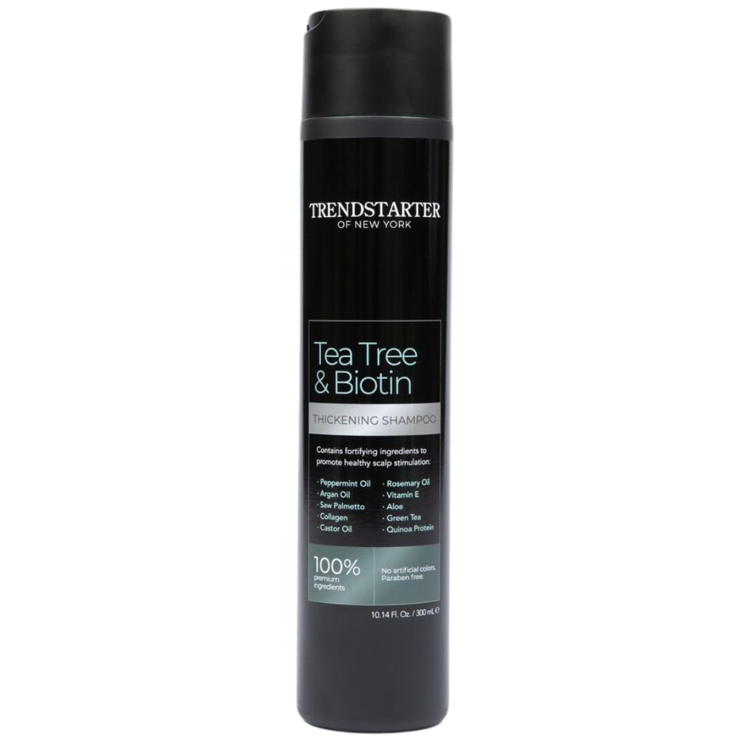 TRENDSTARTER - TEA TREE & BIOTIN THICKENING SHAMPOO (10.14Fl.Oz) - Argan Oil, Peppermint Oil, Collagen, Quinoa, Aloe, Rosemary, Green Tea, and Saw Palmetto (DHT Blocker) - Invigorating and Nourishing